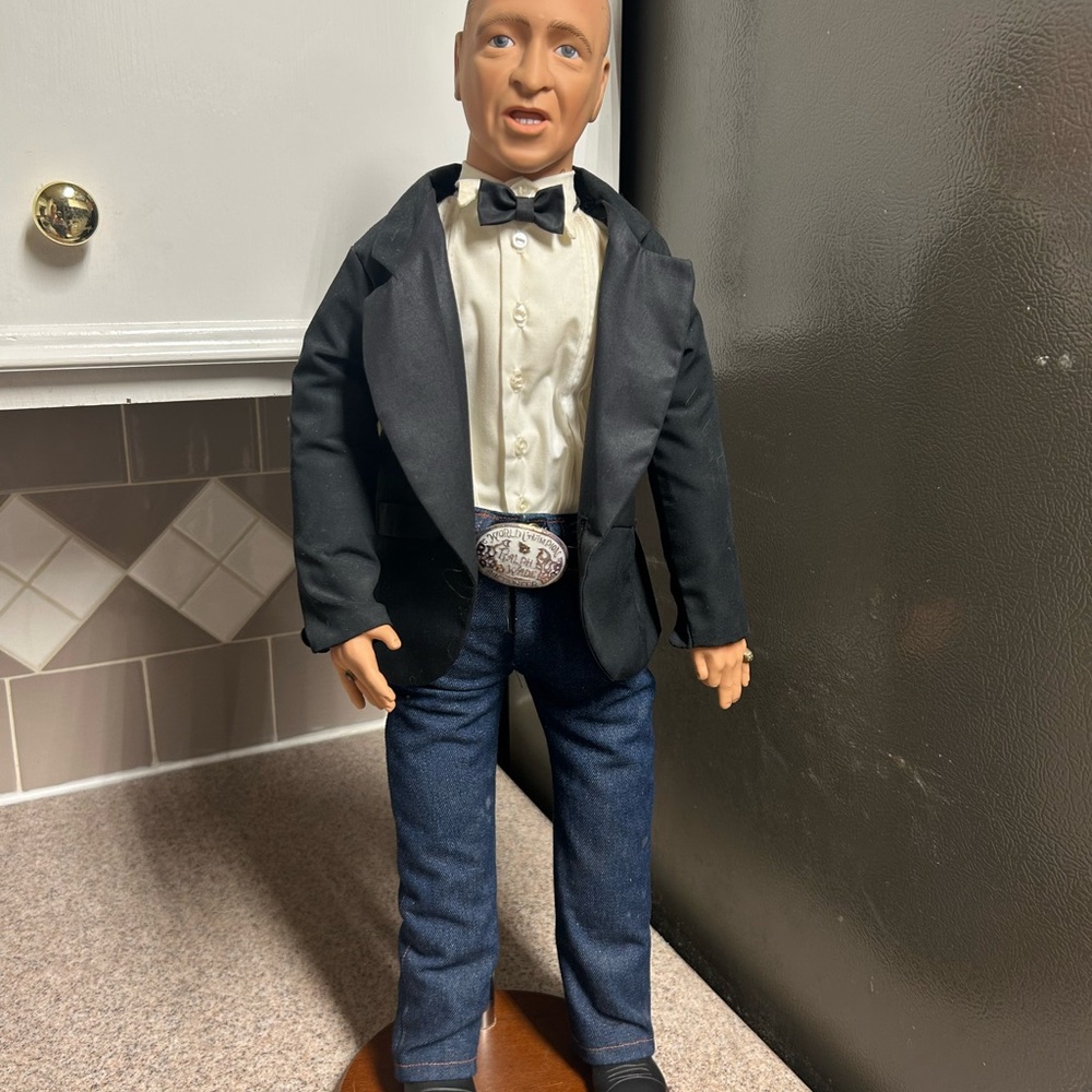 Autographed Auctioneer Ralph Wade Figurine with Black Jacket and Blue Jeans